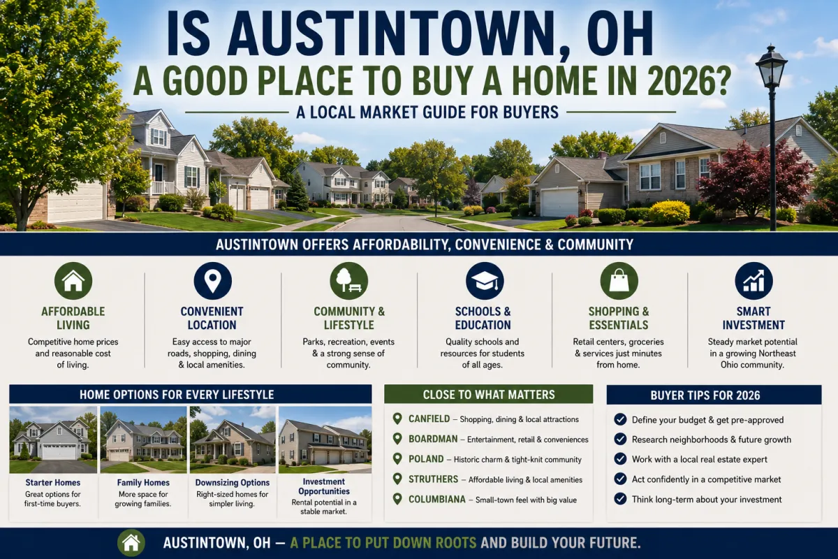 Residential neighborhood in Austintown, Ohio featuring affordable homes, community amenities, and suburban living opportunities for homebuyers in 2026.