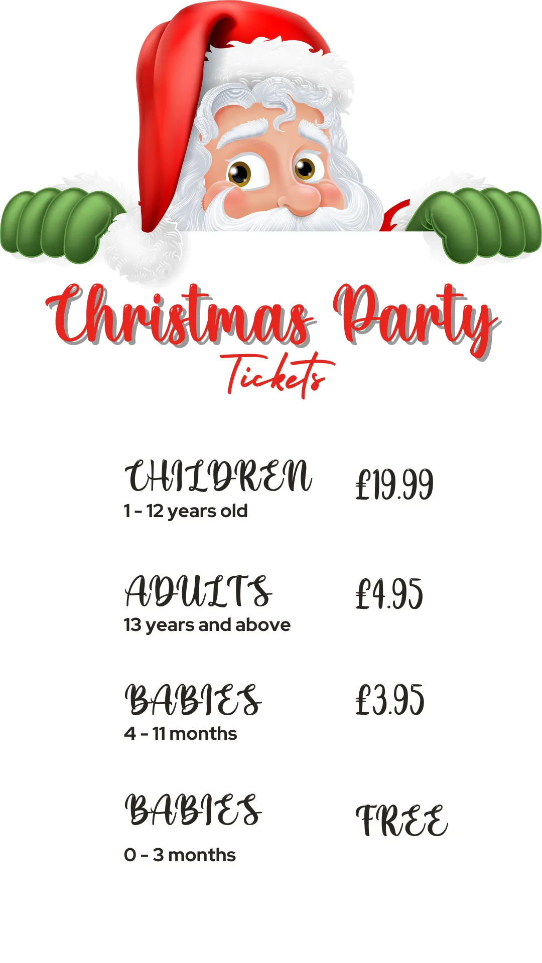 Christmas Party Ticket Price List