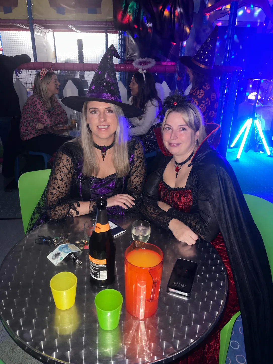 Parents relaxing and enjoying drinks while children play safely