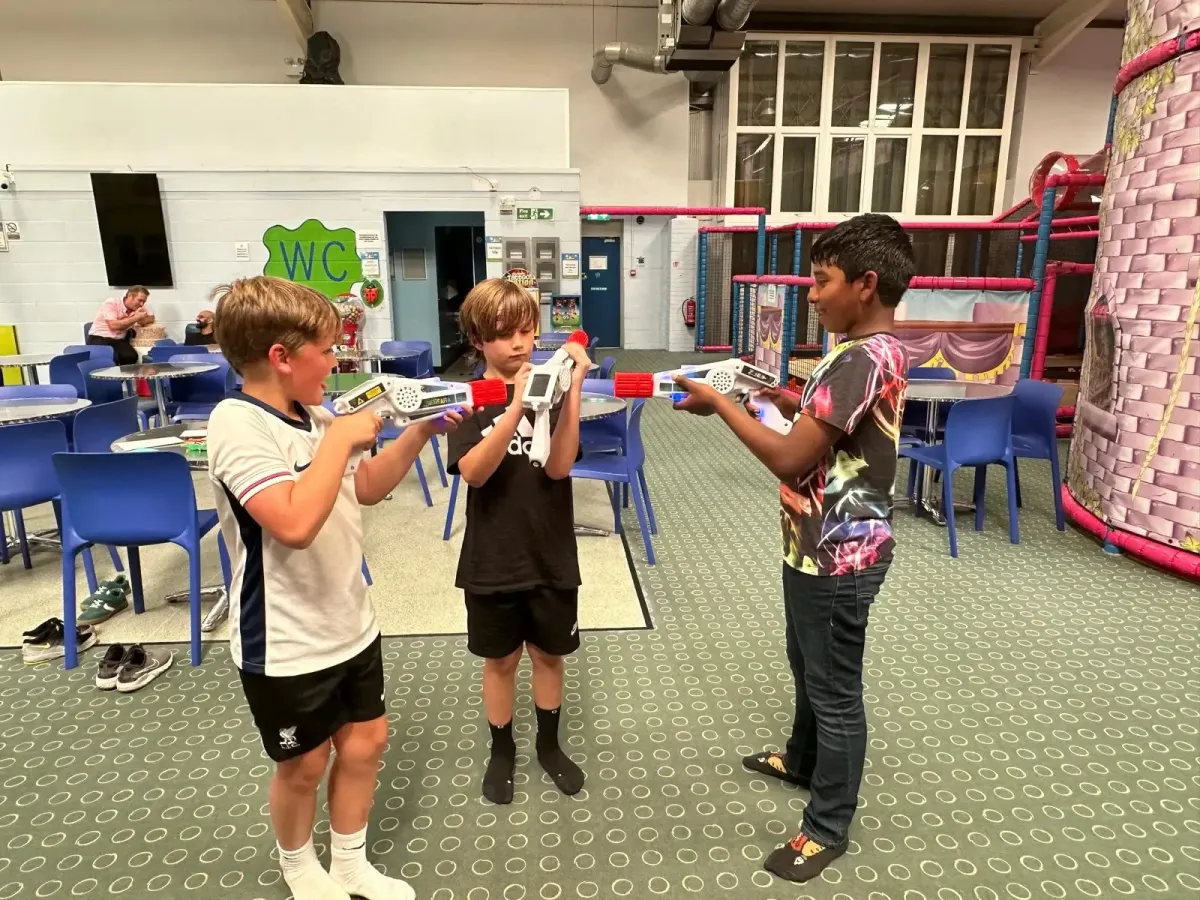 Modern Laser Tag device being used at Party and Play Funhouse
