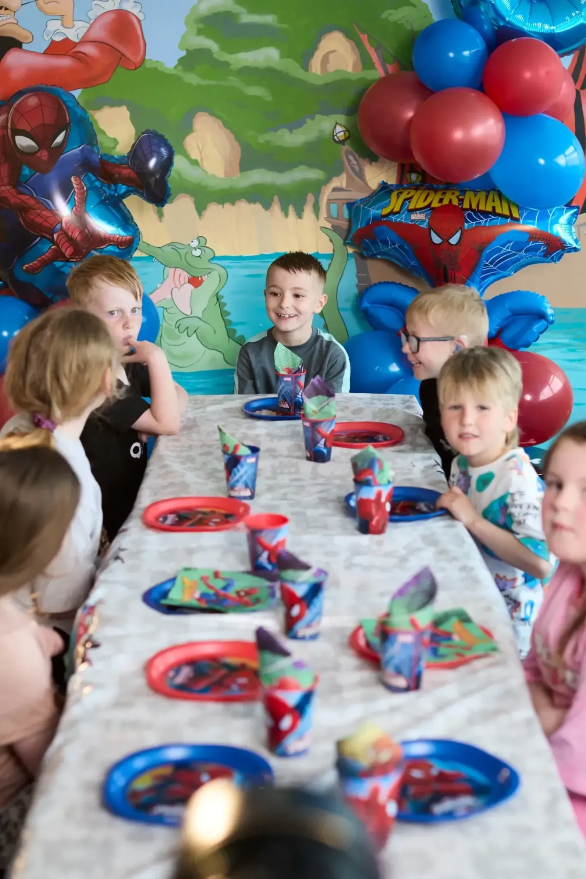 Birthday table ready for party guests.