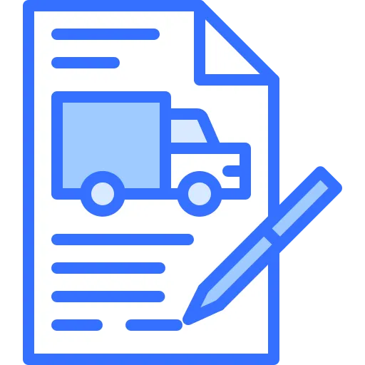 Icon of document and pen representing online inspection request for mobile plant equipment