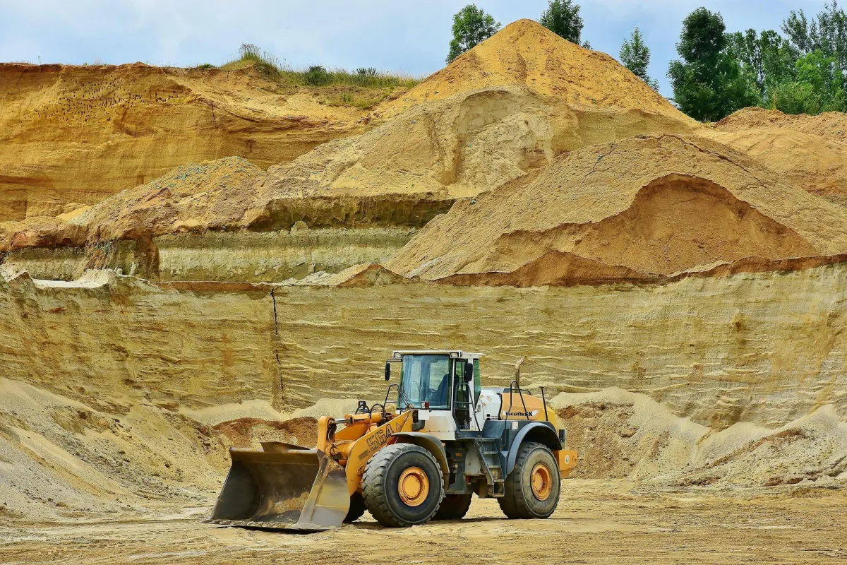 WWheel loader in quarry setting during full mechanical assessment of heavy equipment
