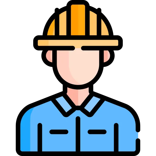 Flat icon of a tradesperson in hard hat representing qualified mobile plant inspectors
