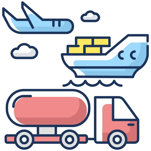 Icon of truck, plane, and ship representing coordinated machine access with sellers or site managers