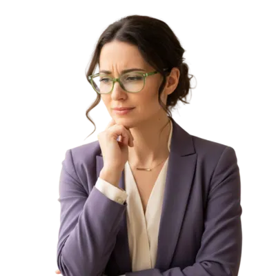 Woman looking concerned while thinking about car-buying decisions, representing the stress many shoppers feel before getting expert guidance.