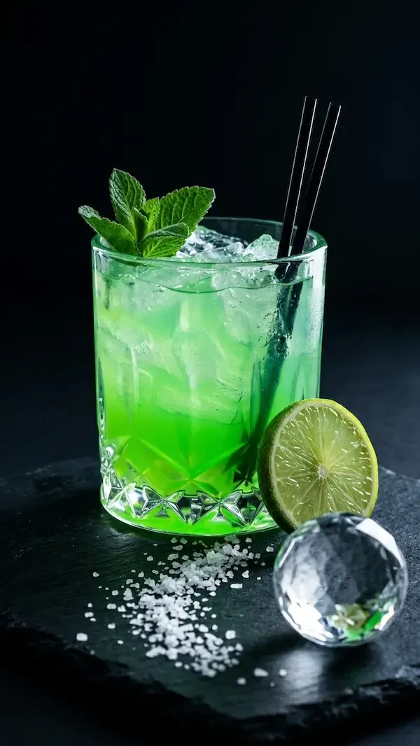 Fresh green cocktail garnished with mint and lime, crafted by Avilez Mobile Bar Las Vegas