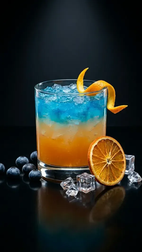 Signature blue and orange layered cocktail with crushed ice, Avilez Mobile Bar Las Vegas