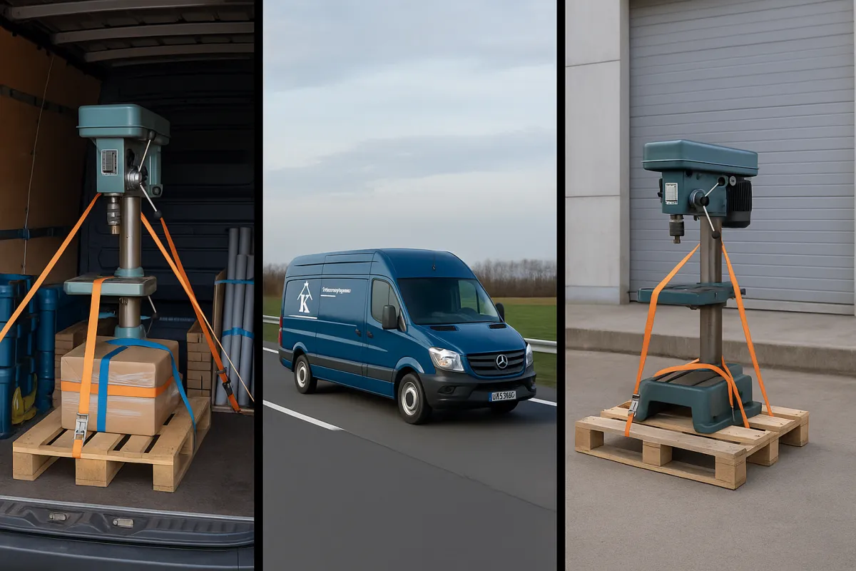 Gewerbetransporte Schweinfurt – Sicher verladenes Equipment im Transportfahrzeug