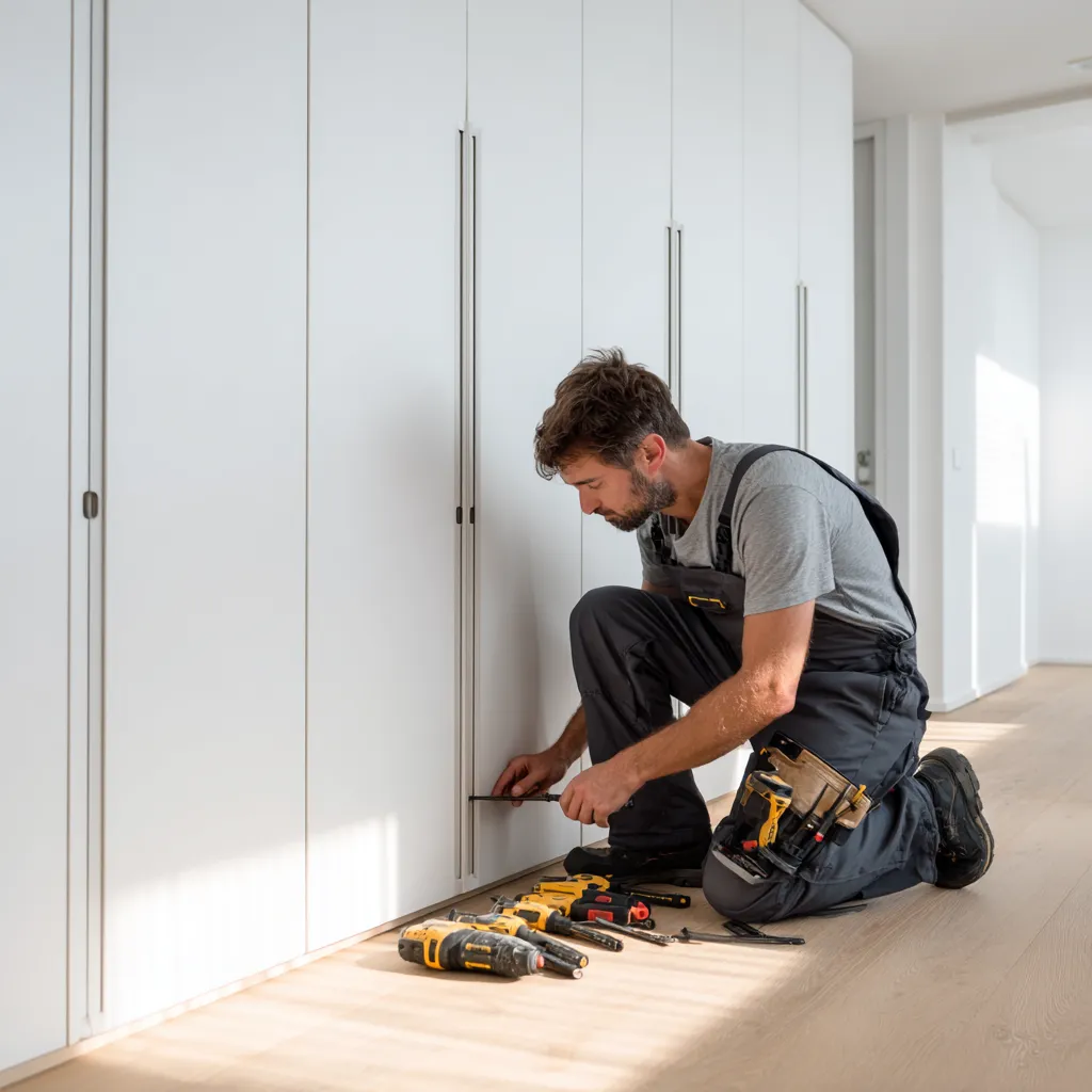 Handwerker montiert einen Kleiderschrank – professioneller Montageservice