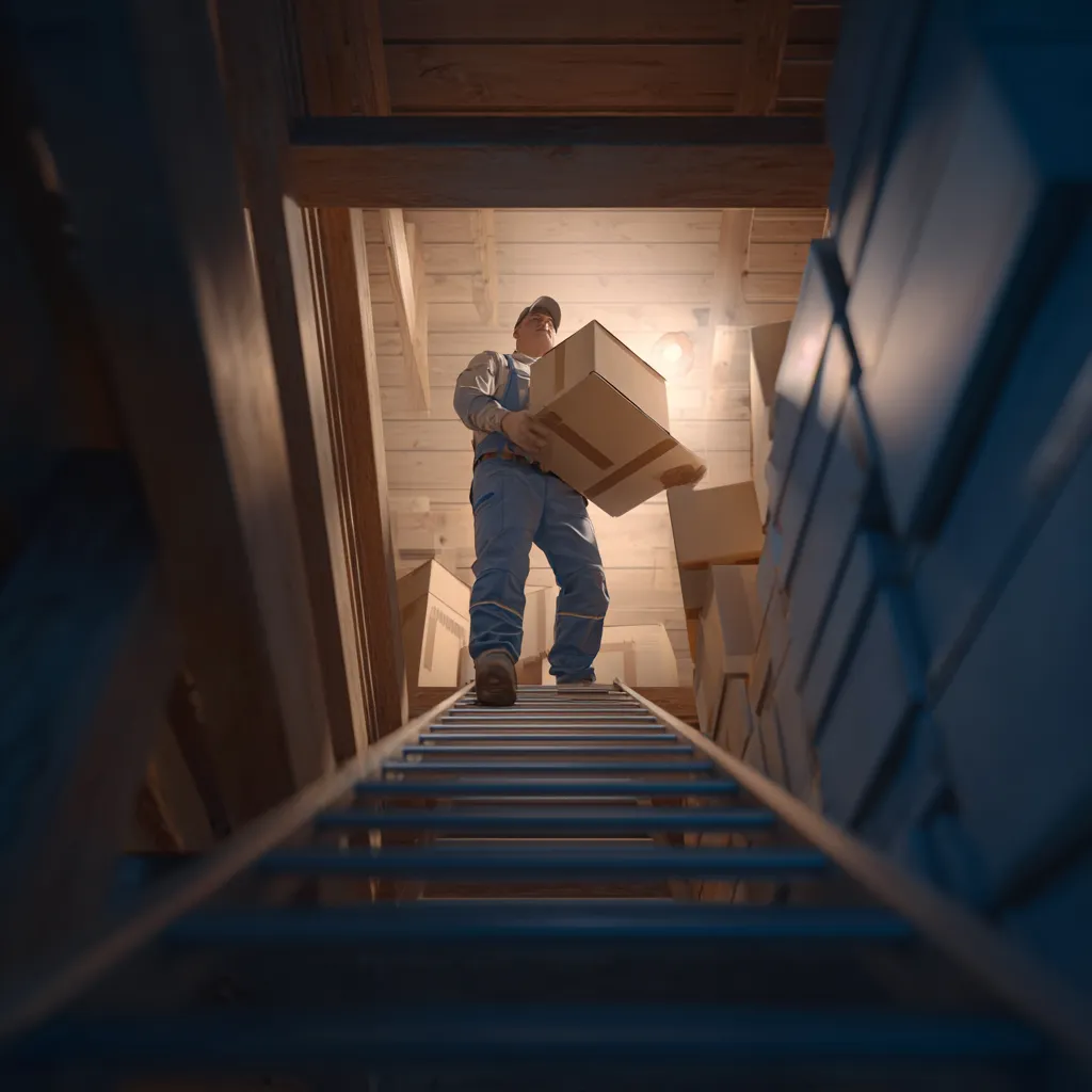 Arbeiter tragen Möbel vom Dachboden – sichere Entrümpelung in Schweinfurt