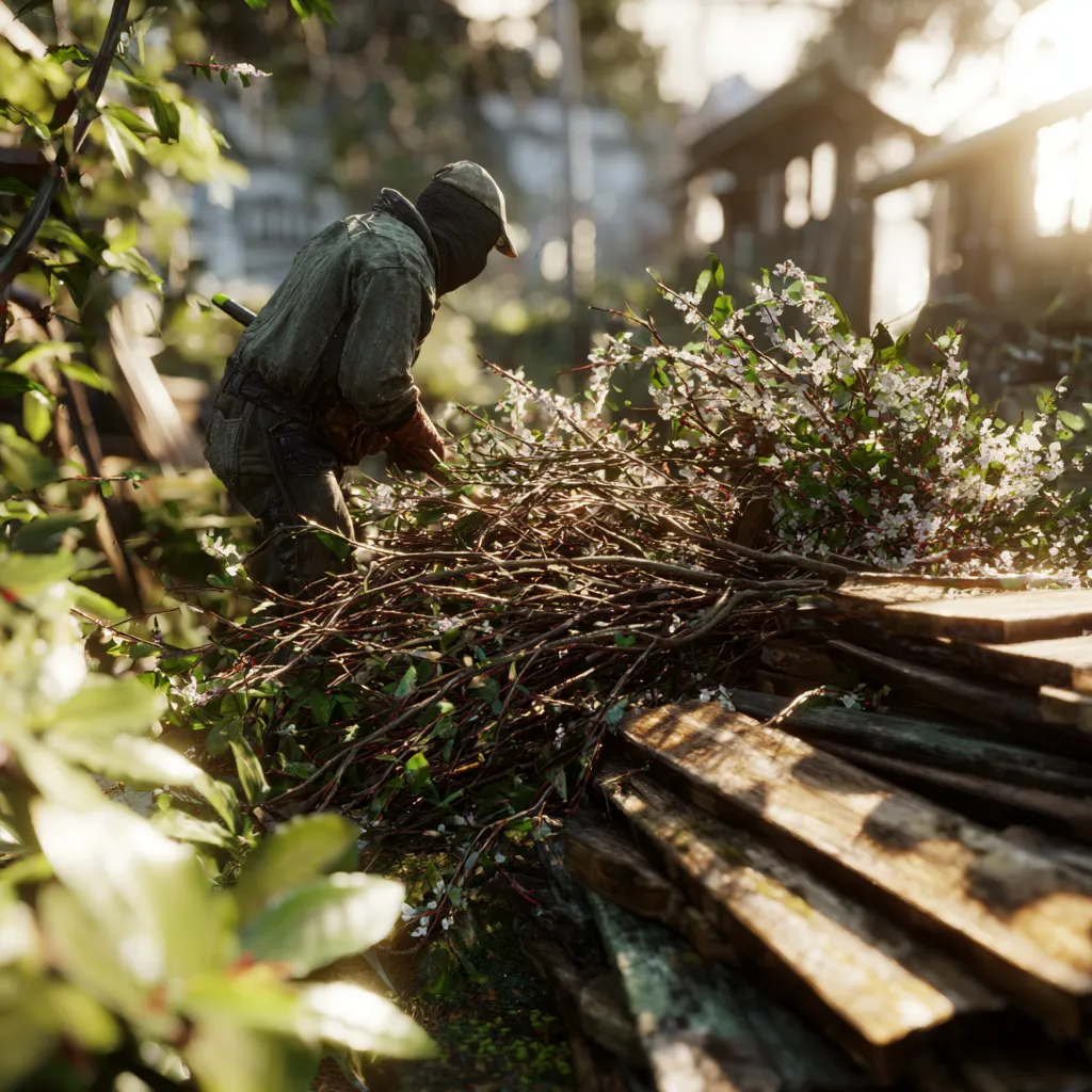 Sortierung von Holz und Grünabfällen – umweltgerechte Gartenentsorgung.