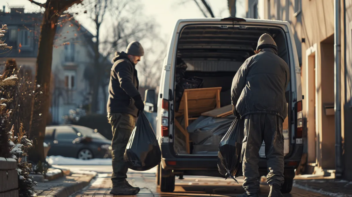 Team lädt Sperrmüll in Transporter – zuverlässiger Abholservice.