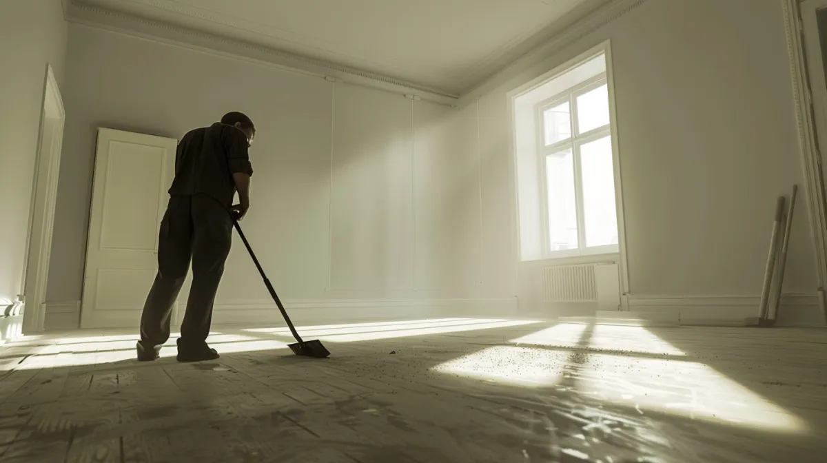 Fachkraft fegt den Boden für besenreine Übergabe in Schweinfurt