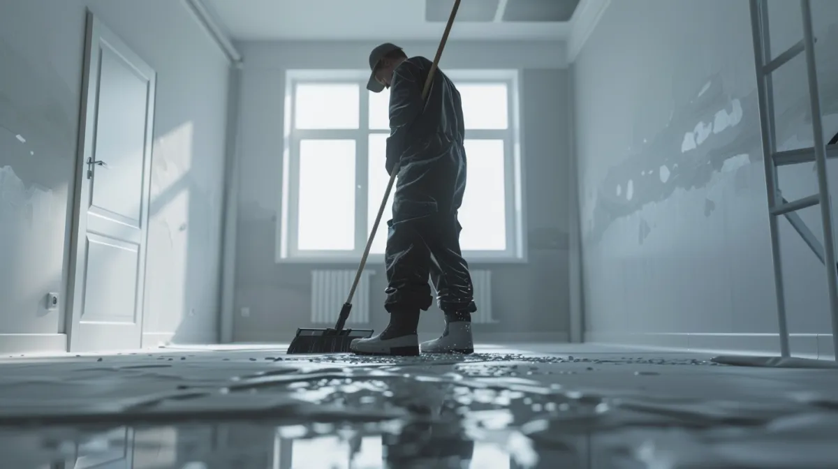 Fachkraft fegt den Boden für besenreine Übergabe.
