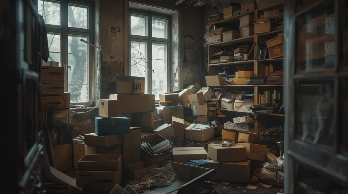 Vergleich voller Raum vor Entrümpelung und besenrein nach Übergabe.