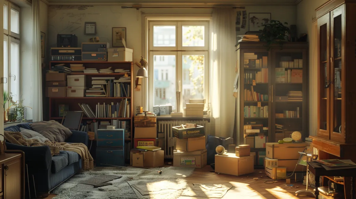 Vor Entrümpelung voller Wohnraum mit Möbeln und Hausrat.