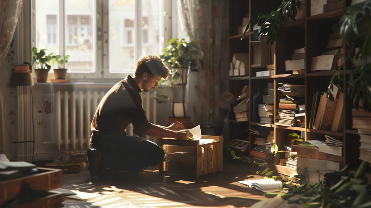 Sortieren von persönlichen Gegenständen während Entrümpelung.