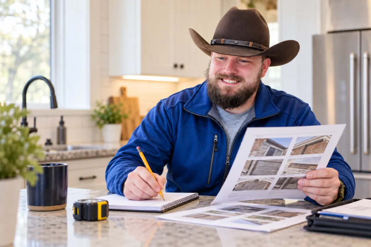 Jarett Vogler reviewing inspection photos and writing notes