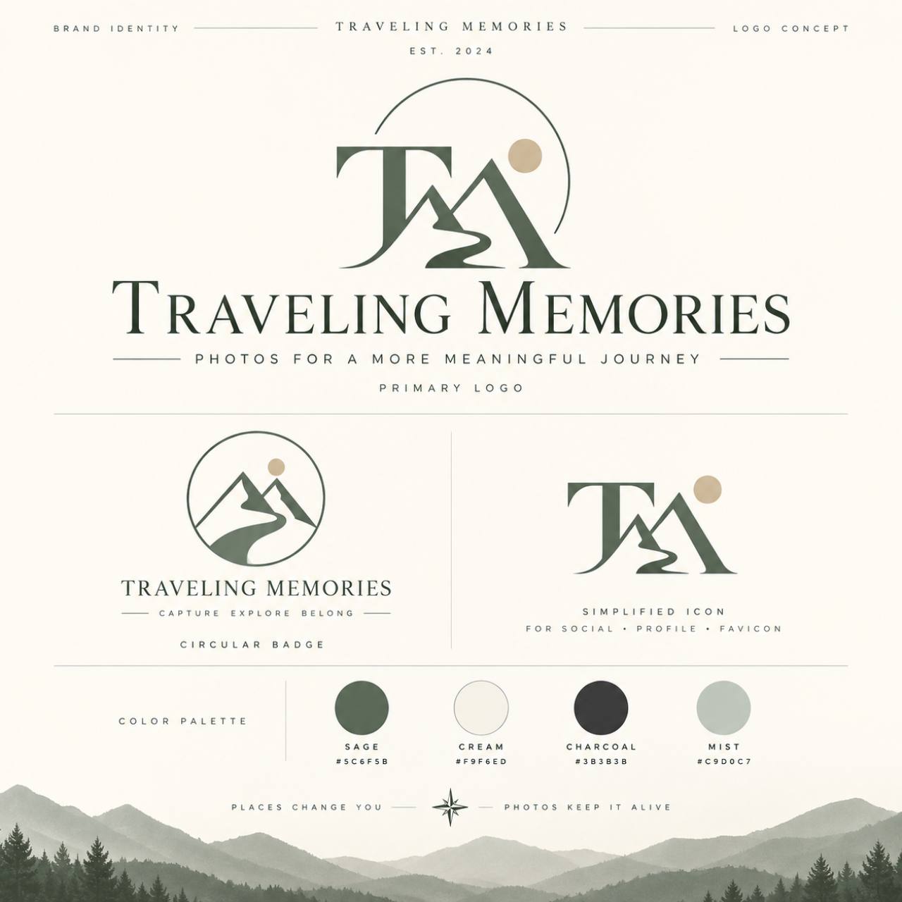 Traveling Memories logo and brand identity board