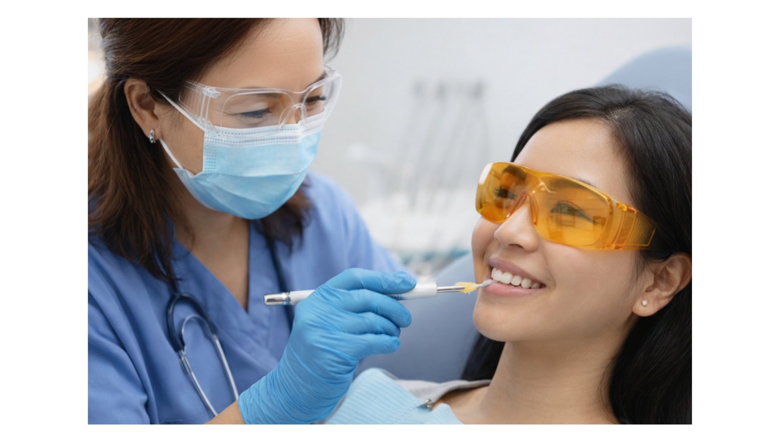 Dentist performing dental bonding procedure in North York dental clinic