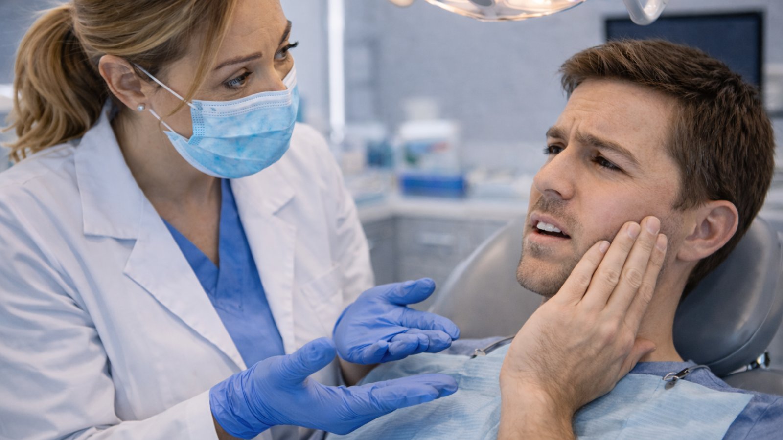Dentist and patient smiling during professional dental cleaning at O’Connor Dental Care in North York Ontario