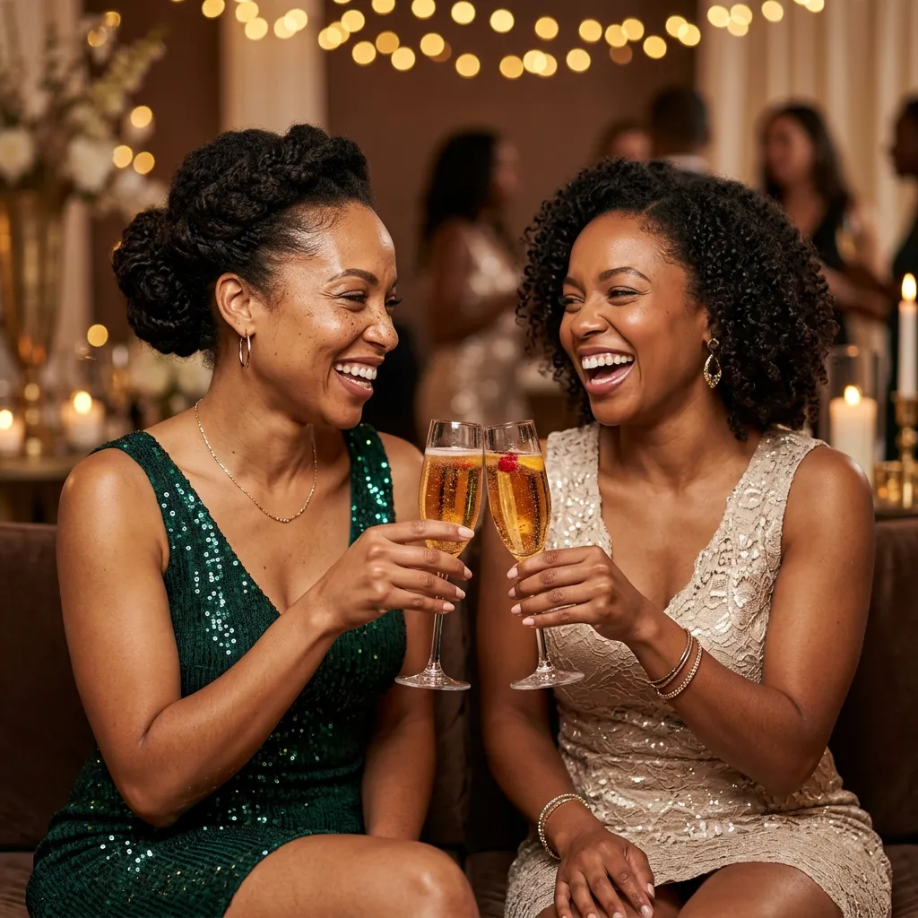Two best friends toasting mocktails at The Glow & Tell Affair aesthetics event in Fayetteville, GA
