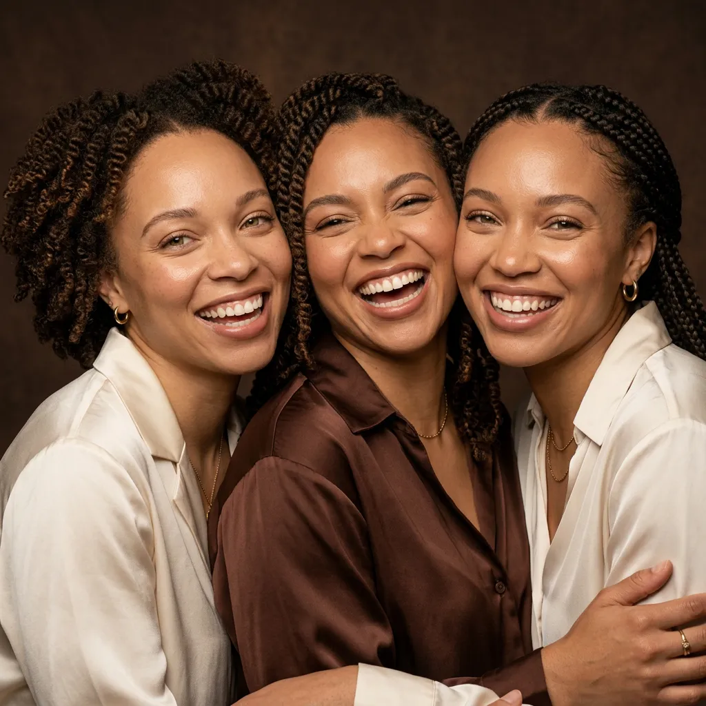 Three friends with glowing skin at The Glow & Tell Affair skincare event in Fayetteville, GA
