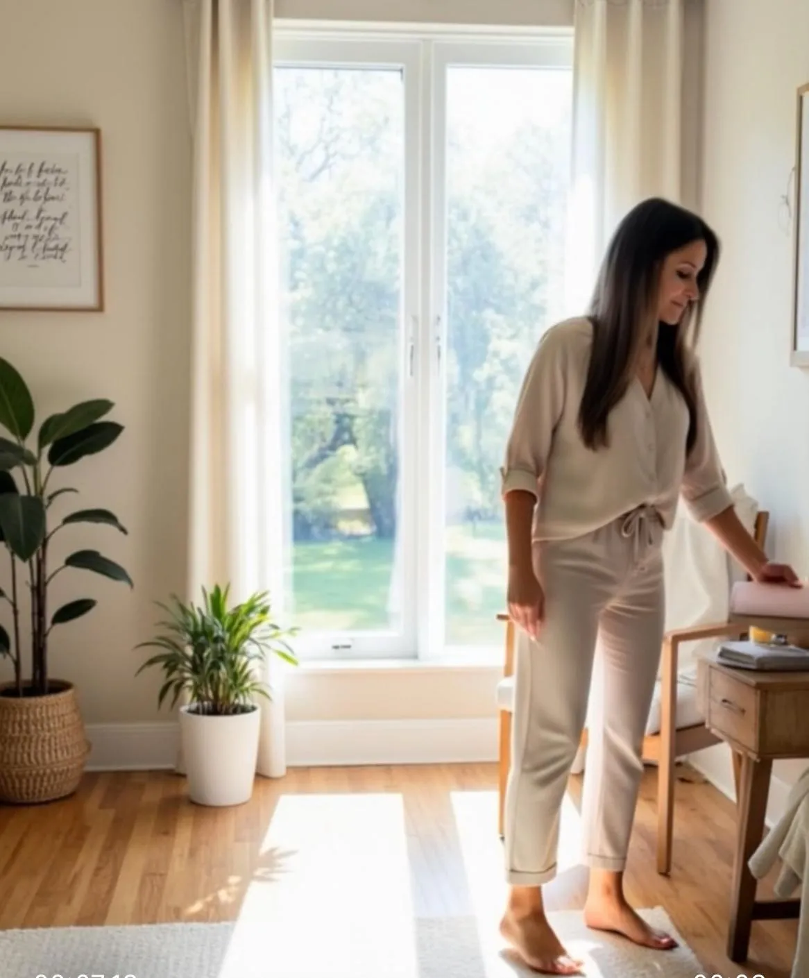 Woman meditating cross-legged on the floor