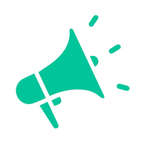 Megaphone icon representing brand visibility and audience expansion efforts.