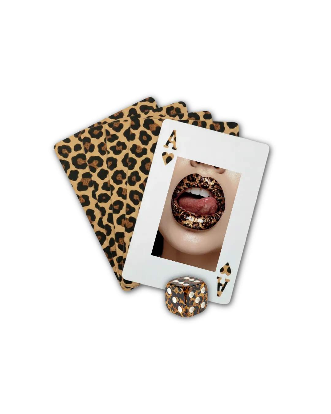 Leopard print playing cards with leopard print dice