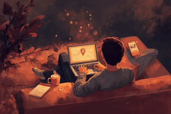 man on sofa solving a treasure hunt