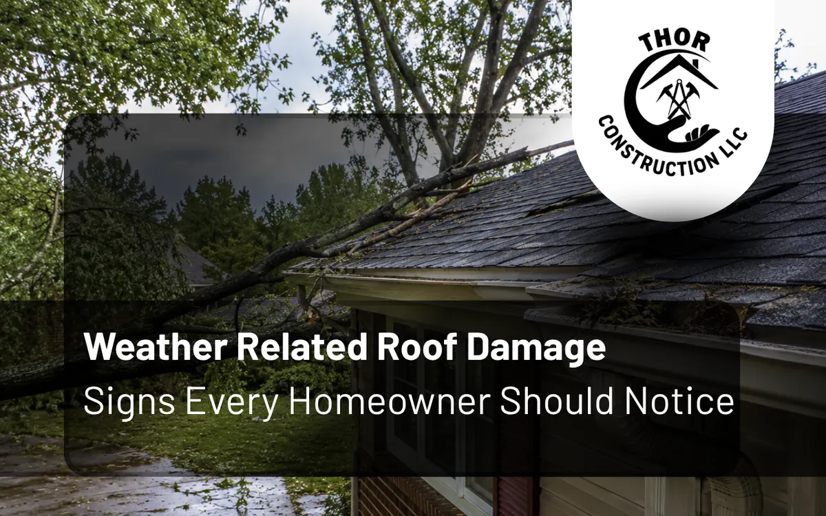 Home roof showing weather related roof damage signs after a storm
