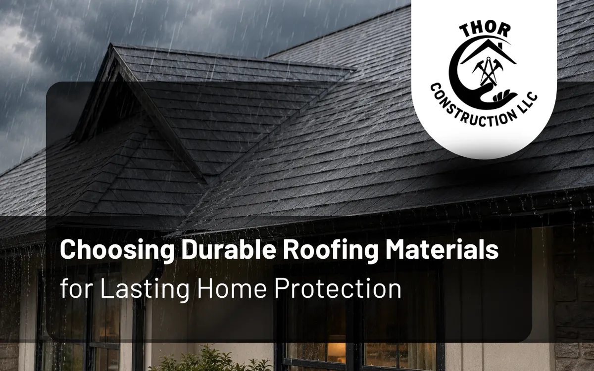 Durable roofing materials protecting a home from heavy rain