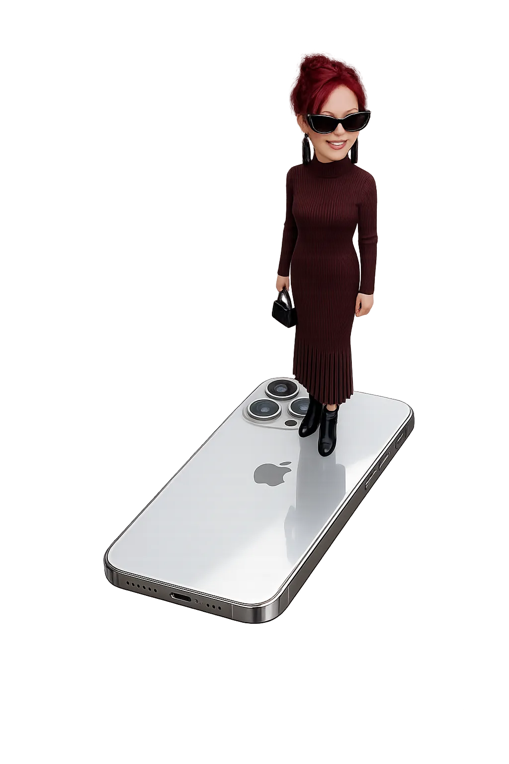 Phone device showing the photo on its screen with transparent background