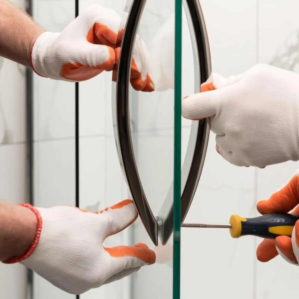 man and woman standing in front of table