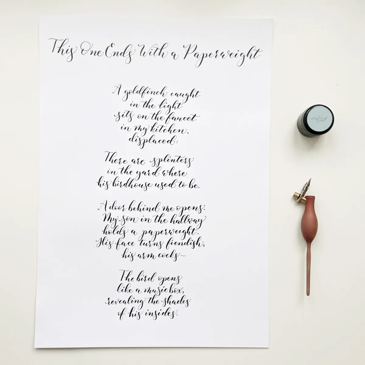 a modern calligraphy commission of a poem