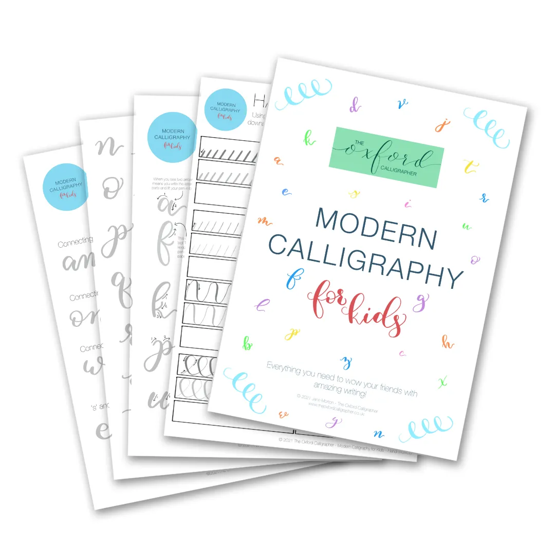 Modern Calligraphy for Kids worksheets and pens