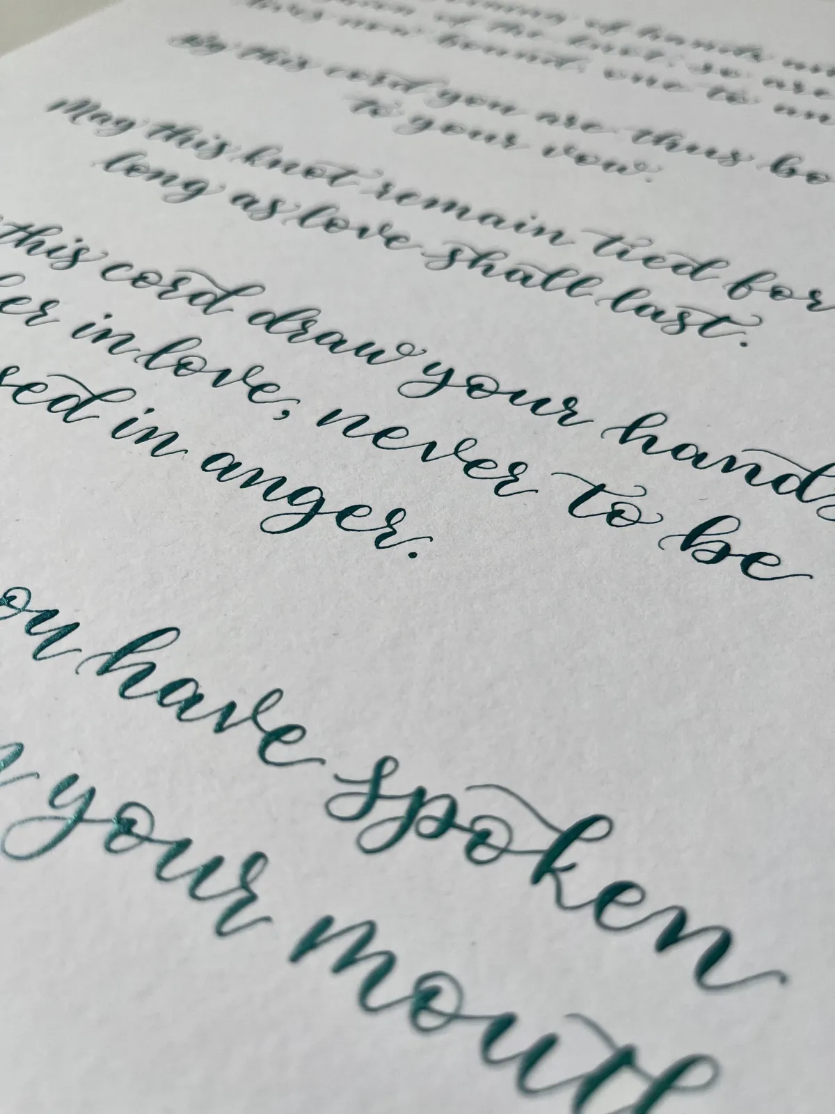 Calligraphy commission of wedding vows written with a pointed pen 