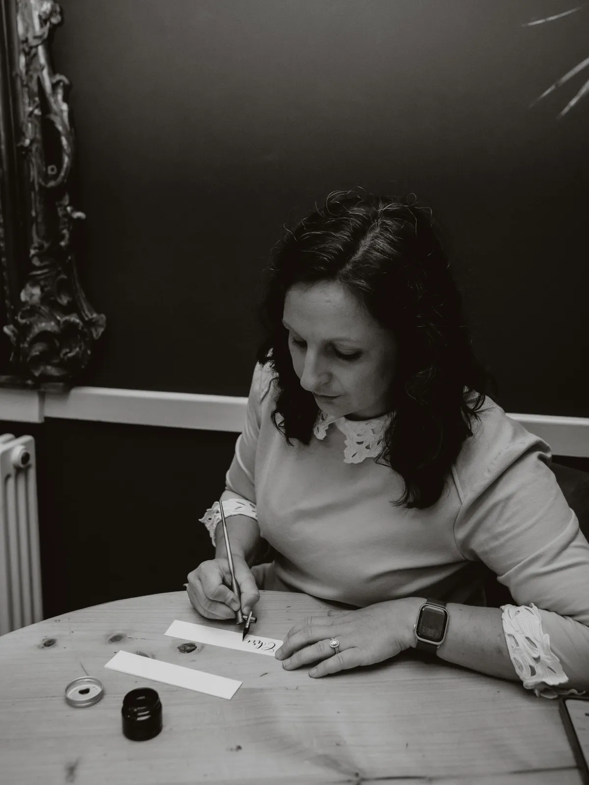 The Oxford Calligrapher doing modern calligraphy with a pointed pen