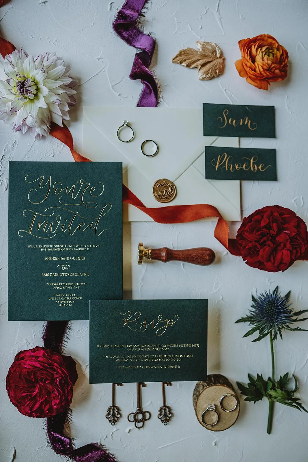 jewel toned hot foiled wedding invitations