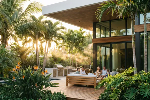 Mosquito-free Miami backyard patio after routine mosquito control treatment