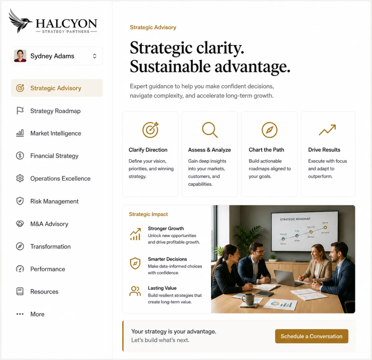 Dashboard graphic showing strategy system