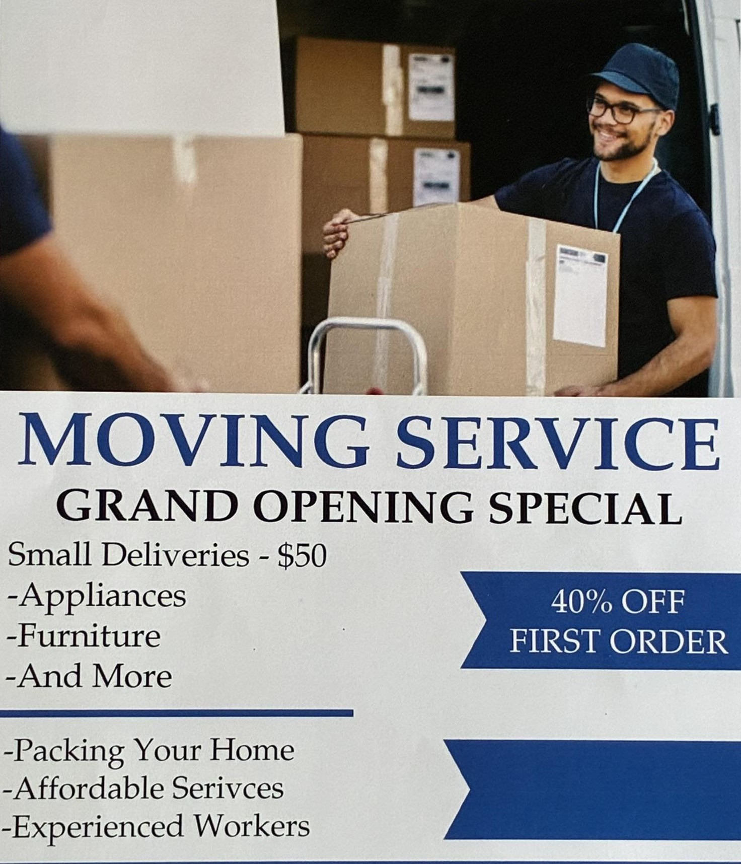 Man standing next to two delivery boxes on a bed