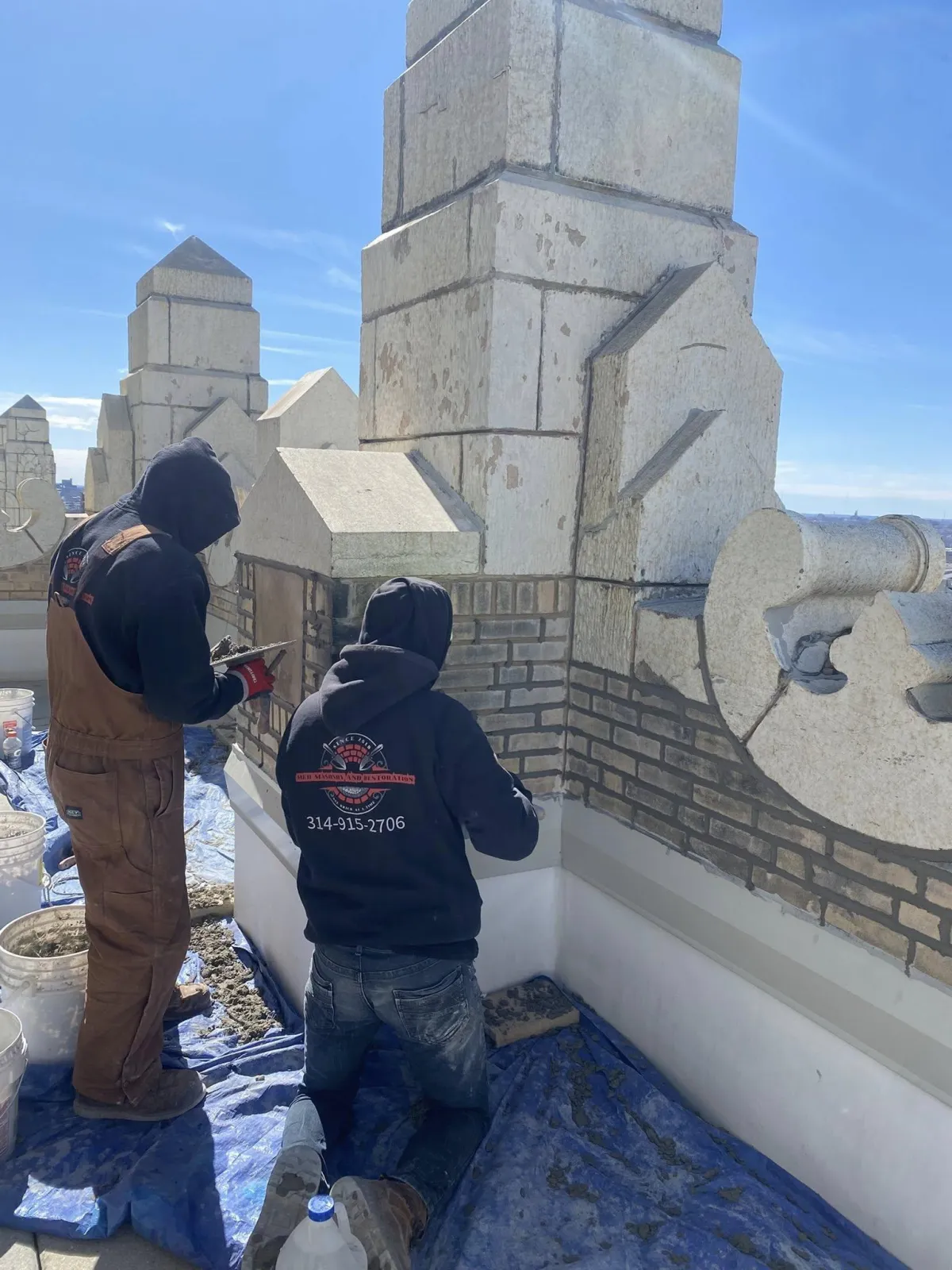 Close-up of brickwork tuckpointing restoration by M&H Masonry in Missouri