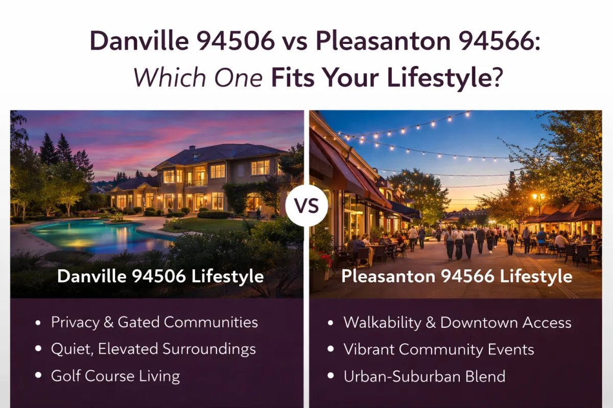Comparison of Danville 94506 and Pleasanton 94566 showing lifestyle differences in the Tri-Valley California