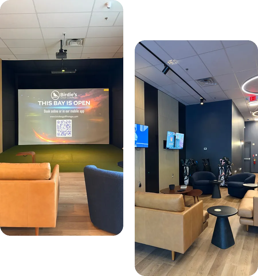 Private bay and lounge seating at Birdie's Golf Lounge Smyrna