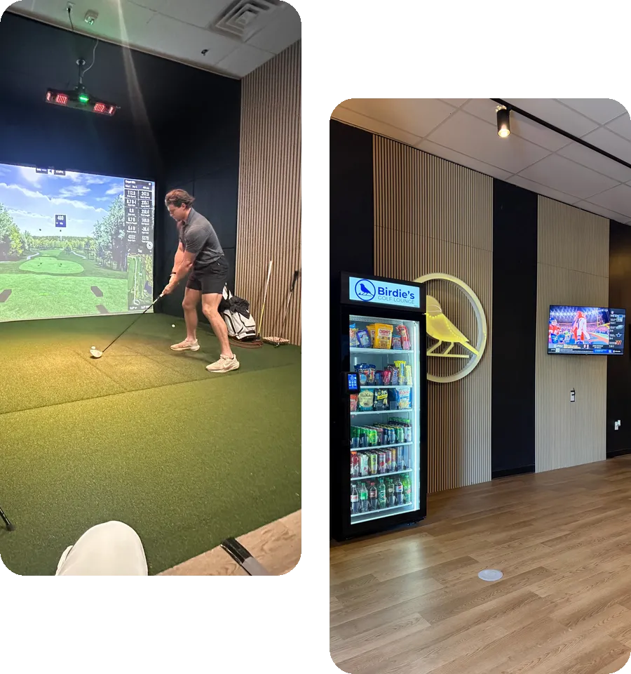 Simulator bay and lounge at Birdie's Golf Lounge Smyrna