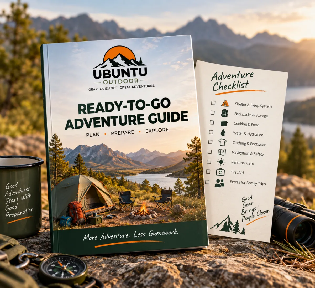 Ready-to-Go Adventure Guide digital mockup preview on tablet and checklist sheet