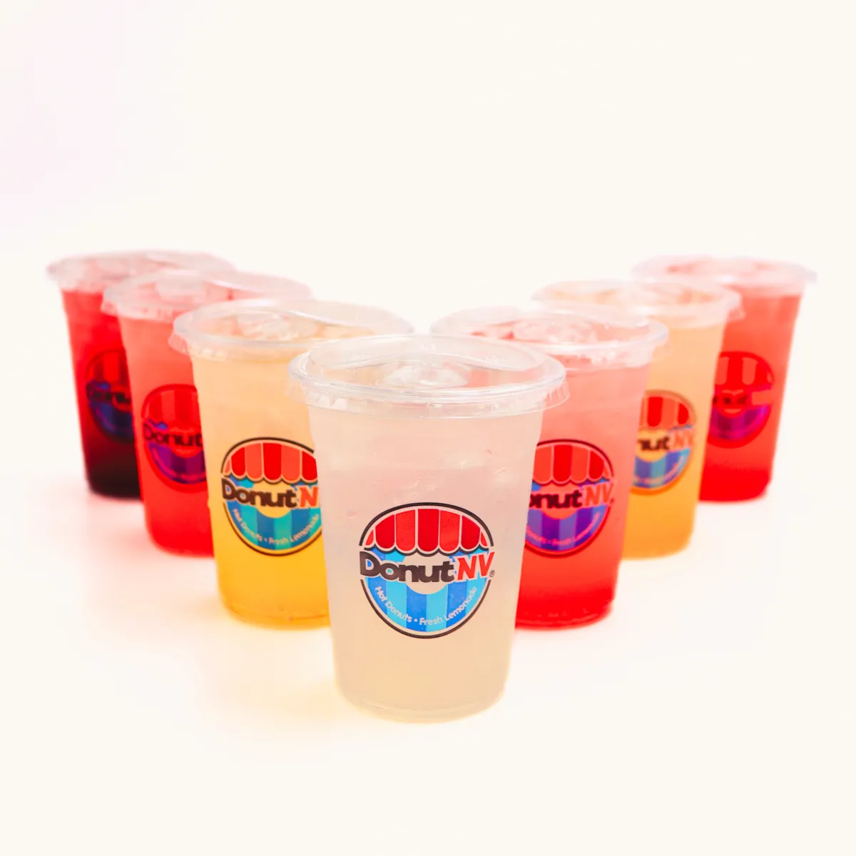 Freshly squeezed lemonade in clear cups on the DonutNV mobile truck counter